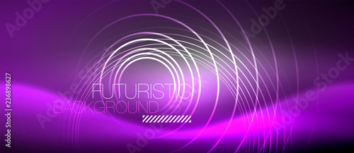 Neon circles abstract background, shiny lines