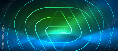 Neon glowing techno lines, hi-tech futuristic abstract background template with geometric shapes