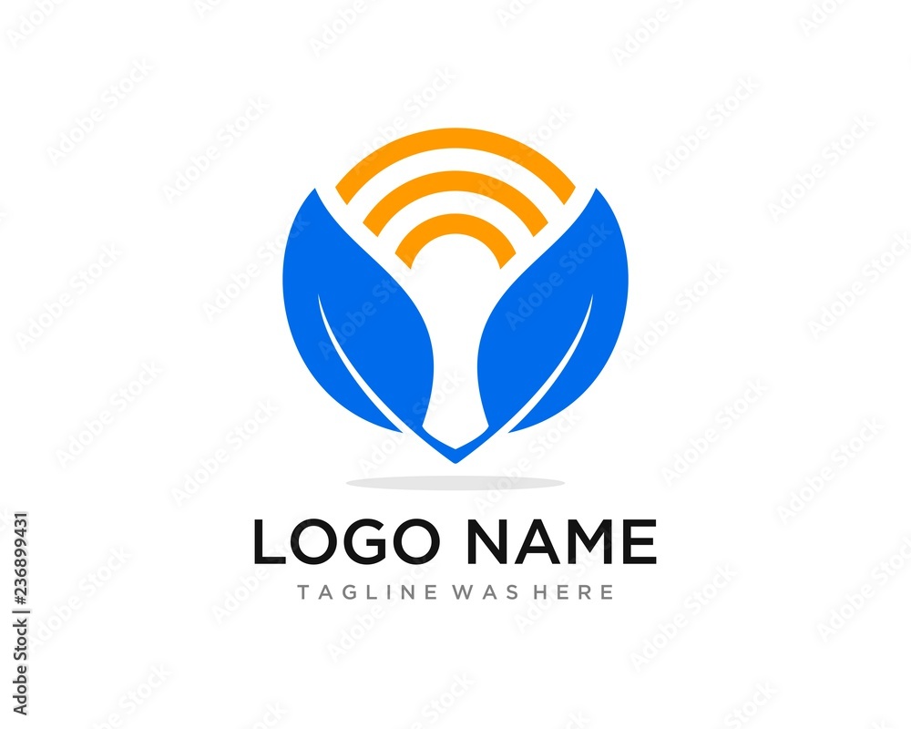Blue tech waves leaf element vector flat color icon logo template