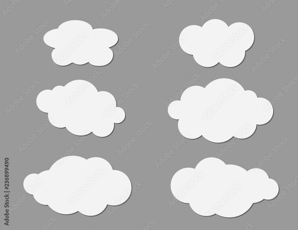 A set of white clouds clip arts on dark gray background vector illustration A set of white clouds clip arts on dark gray background vector illustration