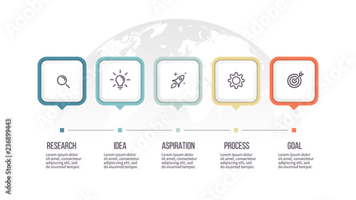 Business infographics. Timeline with 5 steps, options, squares. Vector template.