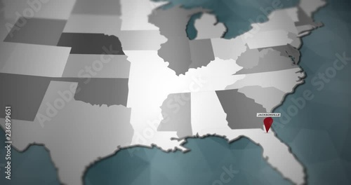 Modern United States motion graphics map - Jacksonville Pin Location Animation photo