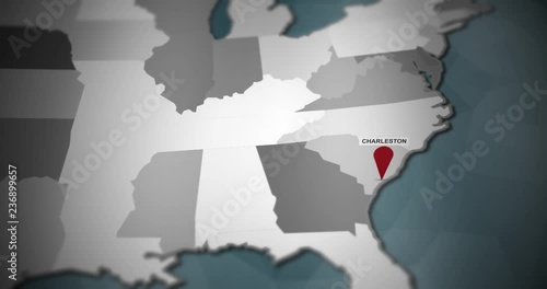 Modern United States motion graphics map - Charleston City Pin Location Animation photo