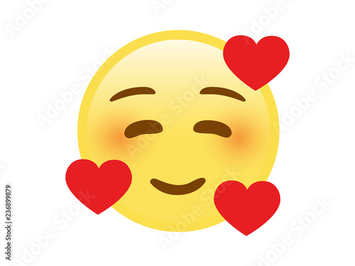 Isolated yellow smiley red cheek face icon with sweet heart