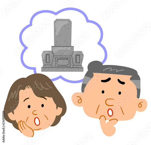お墓のことで悩むシニアの夫婦　顔　表情
