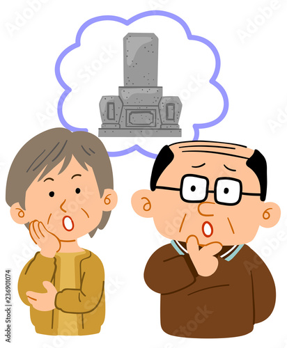 お墓のことで悩むシニアの夫婦　上半身
