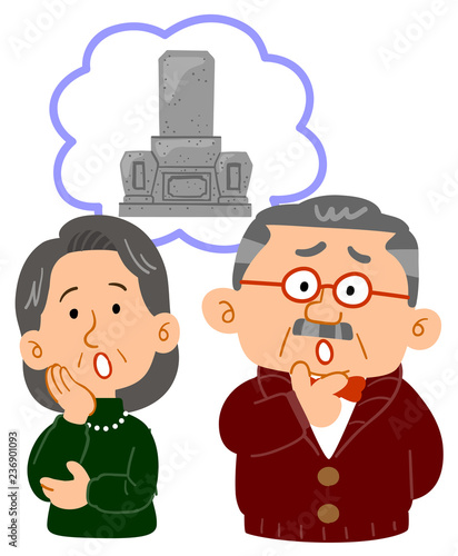 お墓のことで悩むシニアの夫婦　上半身
