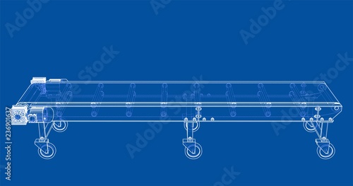 3D outline conveyor belt. Vector rendering of 3d