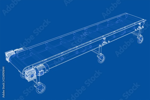 3D outline conveyor belt. Vector rendering of 3d