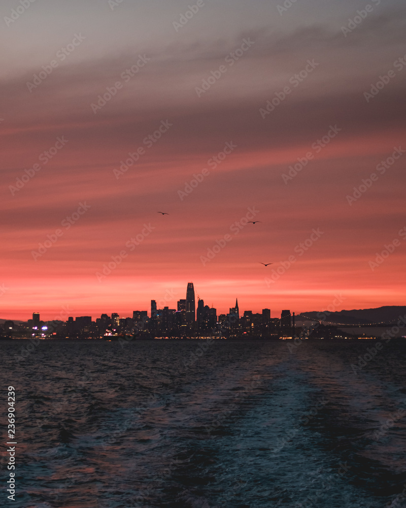San Francisco Skyline Sunset from the Ferry