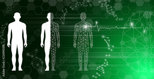 abstract background technology concept in green light,human body heal,technology modern medical science in future and global international medical with tests analysis clone DNA human