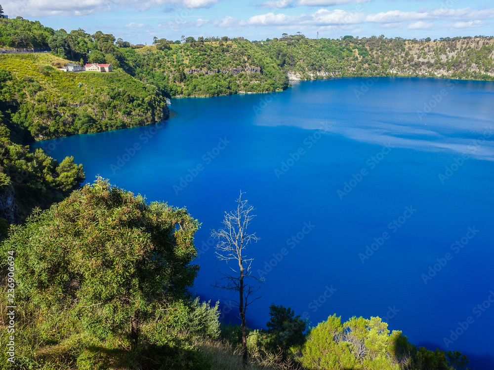 Blue Lake, a volcanic crater at Mount Gambier-South Australia on a sunny day. 