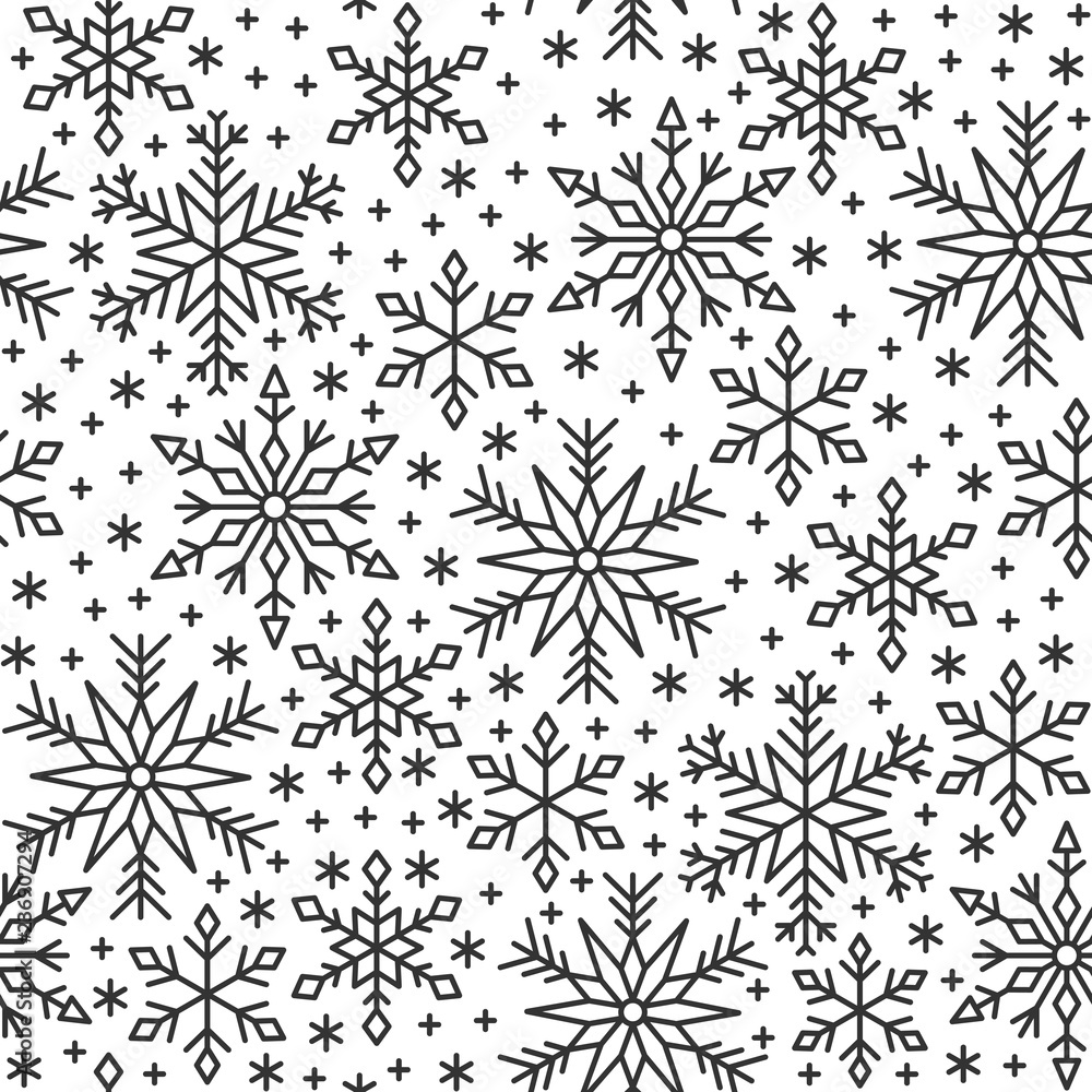 Snow flake line seamless pattern winter background