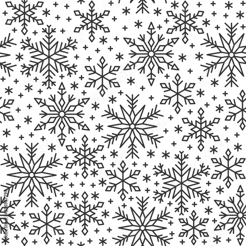 Snow flake line seamless pattern winter background