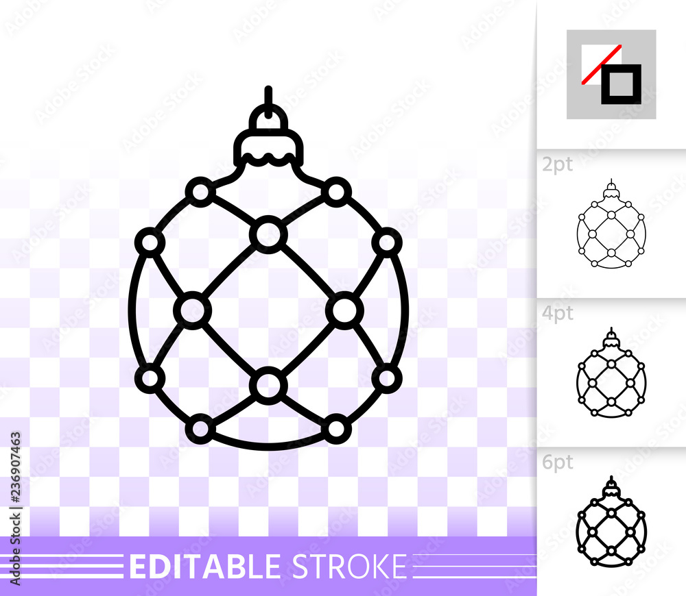 Obraz premium Christmas Tree Ball simple black line vector icon