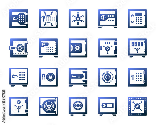 Safe bank cell simple gradient icons vector set