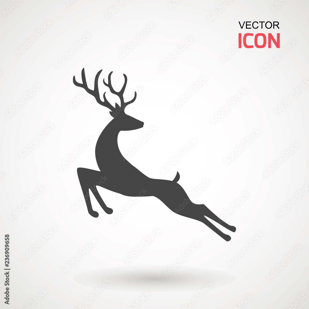 Obraz premium Deer running silhouette , Reinder icon design for Xmas cards, banners and flyers, vector illustration isolated on white background. Logo template. Elk logotype. Hunting.