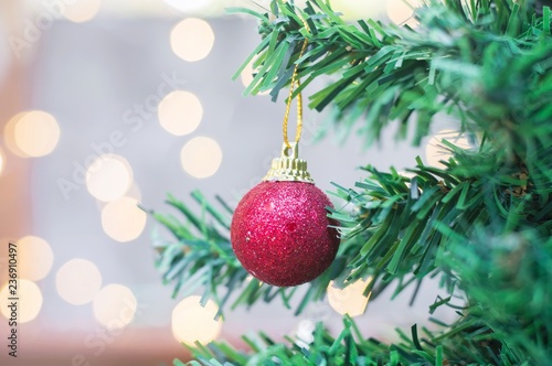 Close up of red ball for Christmas or New Year decoration background
