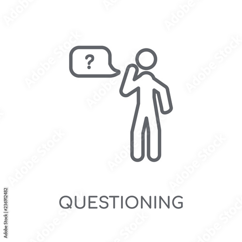 Questioning linear icon. Modern outline Questioning logo concept on white background from Activity and Hobbies collection
