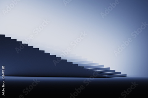 Illustration with stairs in black, blue and white colors. 3d illustration.