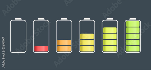 discharged to fully charged battaries, isolated vector icons