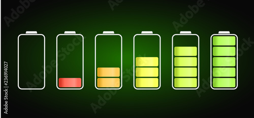 discharged to fully charged battaries, isolated vector icons