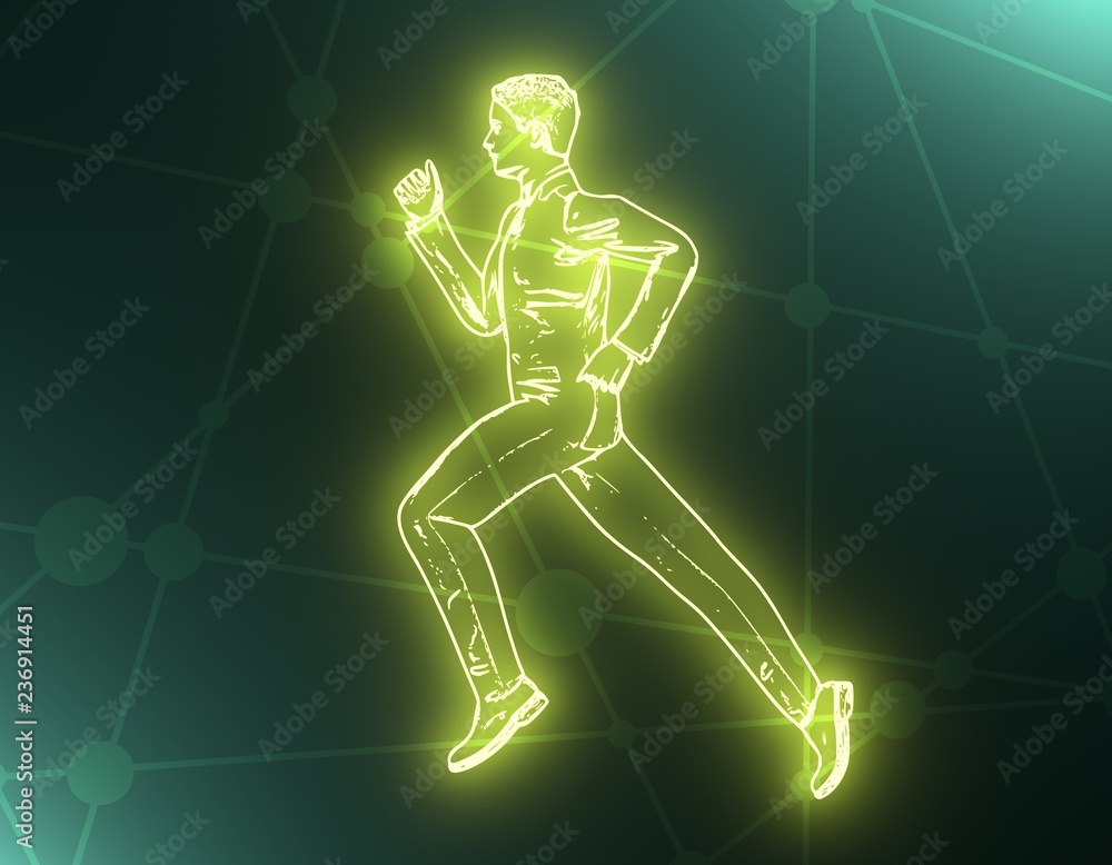 Businessman running forward. Abstract illustration. Modern lifestyle metaphor. 3D rendering