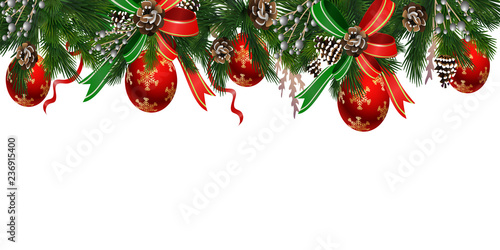 Horizontal banner with christmas tree garland