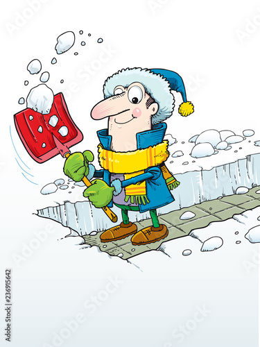 Man removing snow with a shovel