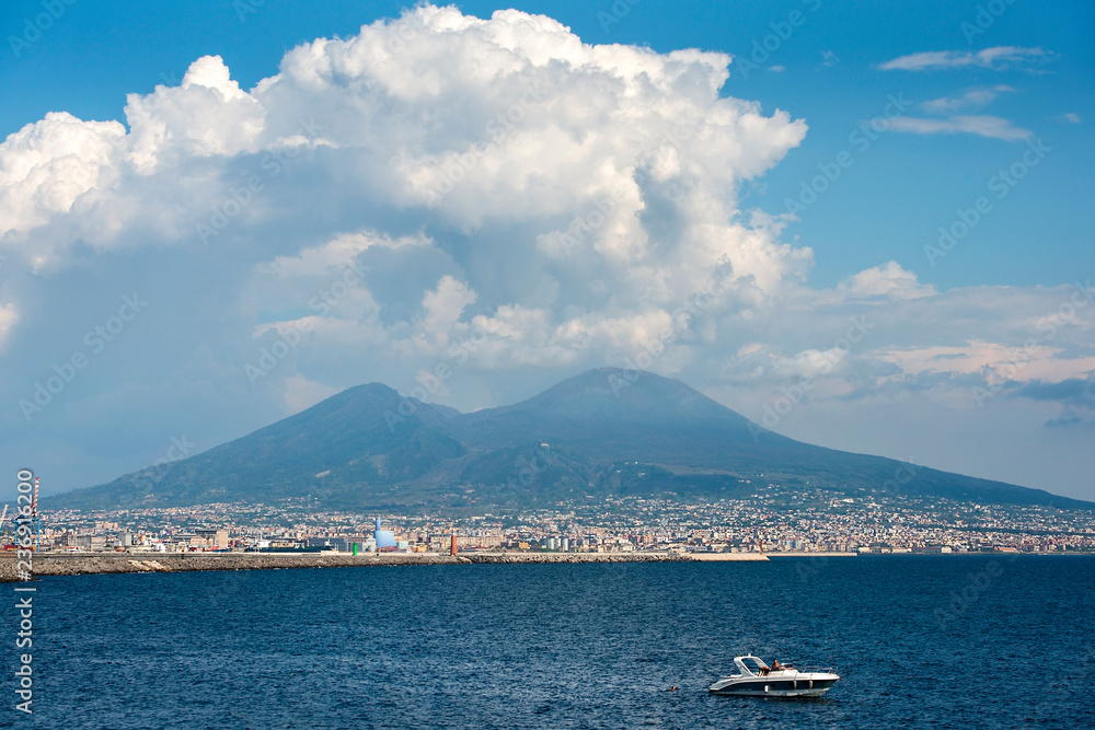 city of Naples with Mount Vesuvius, Italy