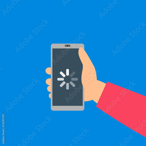 human hand holding smartphone with loading icon