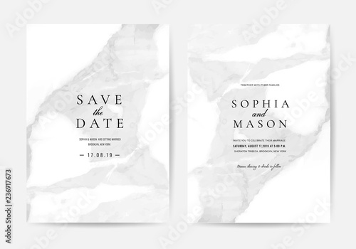 Luxury Marble and marbling Wedding Invitation, Thank you card, Greeting, RSVP card vector template.