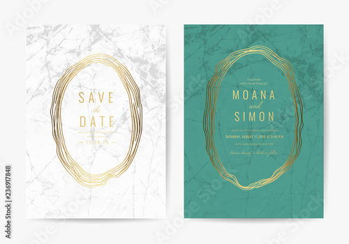 Luxury Emerald and white marble wedding invitation card template vector