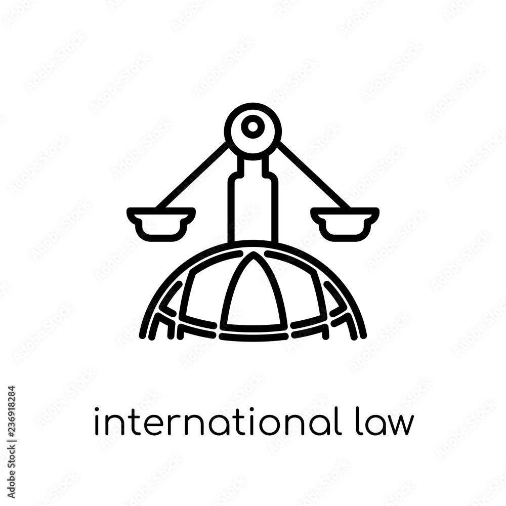 International law icon. Trendy modern flat linear vector International law icon on white background from thin line law and justice collection International law icon. Trendy modern flat linear vector International law icon on white background from thin line law and justice collection