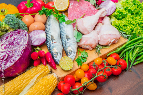 mediterranena diet : fish,meat and ingredients