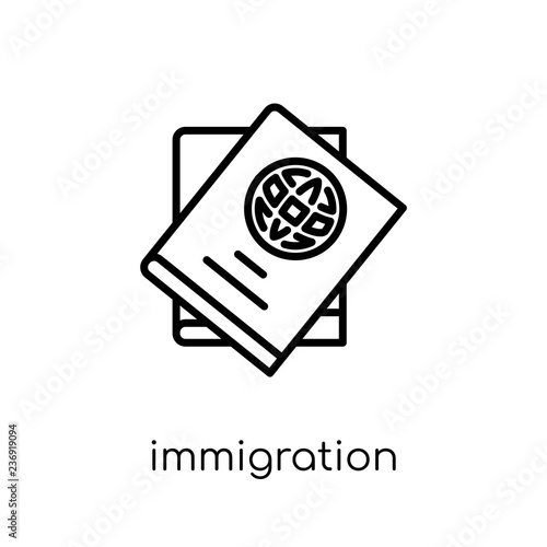 immigration icon. Trendy modern flat linear vector immigration icon on white background from thin line law and justice collection