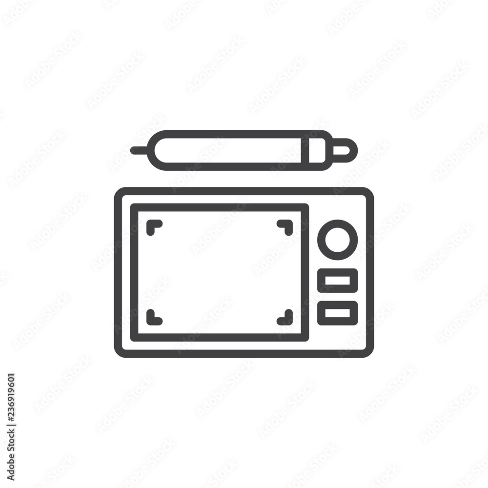 Graphic tablet and pen outline icon. linear style sign for mobile concept and web design. Digital Drawing Board simple line vector icon. Symbol, logo illustration. Pixel perfect vector graphics Graphic tablet and pen outline icon. linear style sign for mobile concept and web design. Digital Drawing Board simple line vector icon. Symbol, logo illustration. Pixel perfect vector graphics