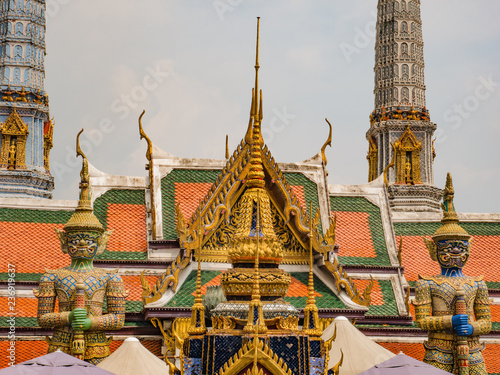 Two Giant Protecter of the Gate in Wat phrakaew Temple Bangkok city Thailand,Wat Phrakeaw Temple is the main Temple of bangkok Capital of Thailand photo