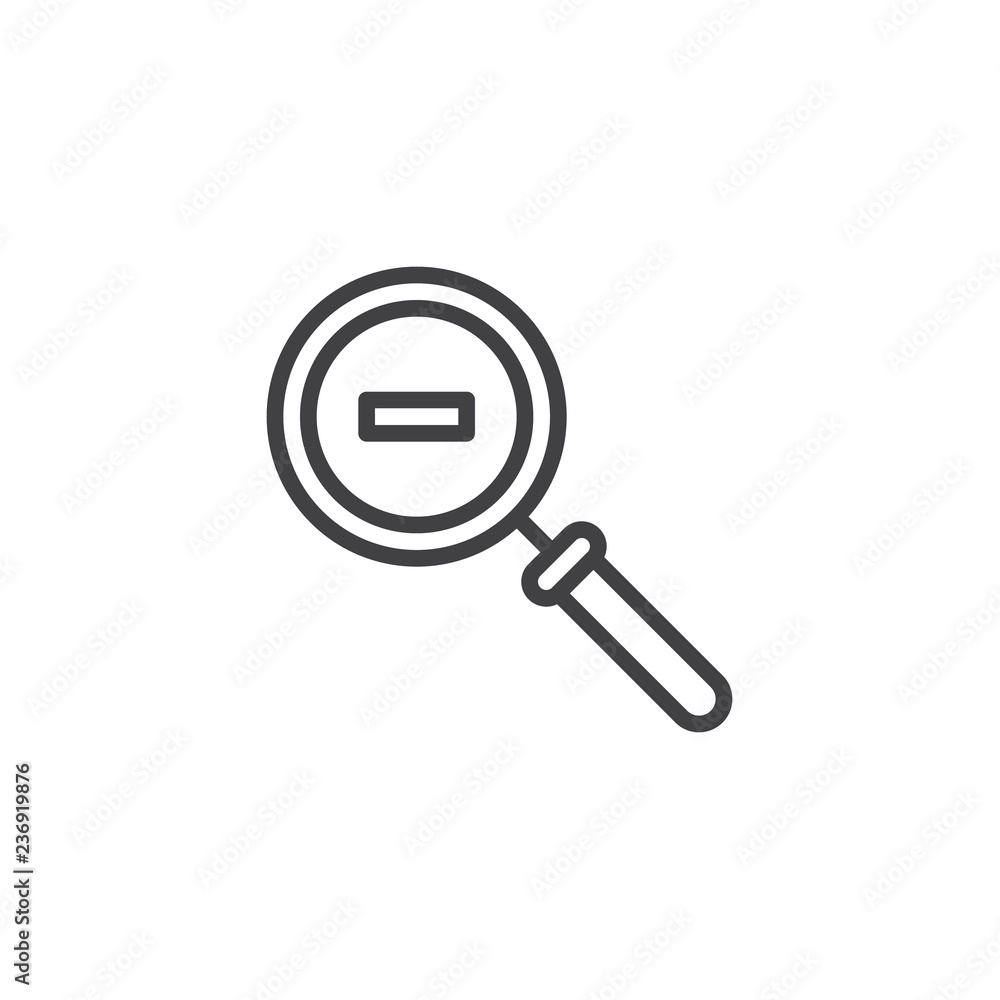 Minimize magnifier outline icon. linear style sign for mobile concept and web design. Magnifying glass zoom out simple line vector icon. Symbol, logo illustration. Pixel perfect vector graphics Minimize magnifier outline icon. linear style sign for mobile concept and web design. Magnifying glass zoom out simple line vector icon. Symbol, logo illustration. Pixel perfect vector graphics
