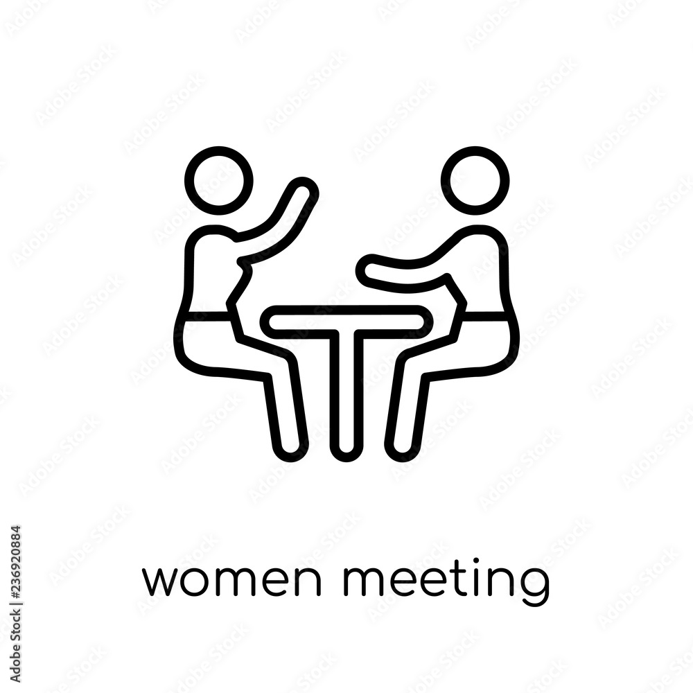 Women Meeting icon. Trendy modern flat linear vector Women Meeting icon on white background from thin line Ladies collection Women Meeting icon. Trendy modern flat linear vector Women Meeting icon on white background from thin line Ladies collection