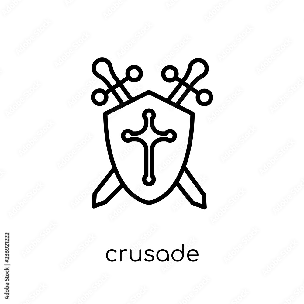 Crusade icon. Trendy modern flat linear vector Crusade icon on white background from thin line Religion collection Crusade icon. Trendy modern flat linear vector Crusade icon on white background from thin line Religion collection
