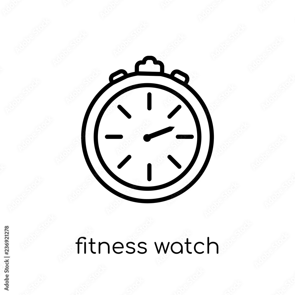 fitness Watch icon. Trendy modern flat linear vector fitness Watch icon on white background from thin line Gym and fitness collection fitness Watch icon. Trendy modern flat linear vector fitness Watch icon on white background from thin line Gym and fitness collection