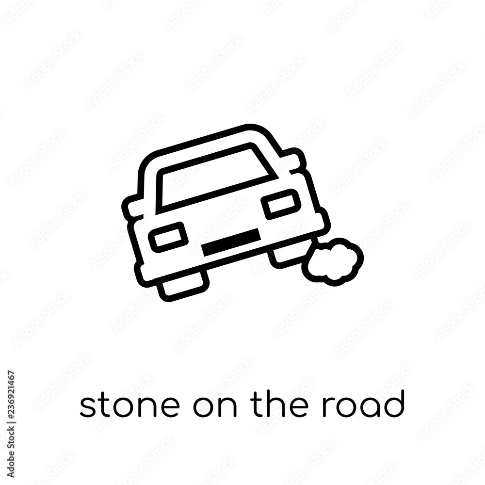 Stone on the road icon. Trendy modern flat linear vector Stone on the road icon on white background from thin line Insurance collection Stone on the road icon. Trendy modern flat linear vector Stone on the road icon on white background from thin line Insurance collection