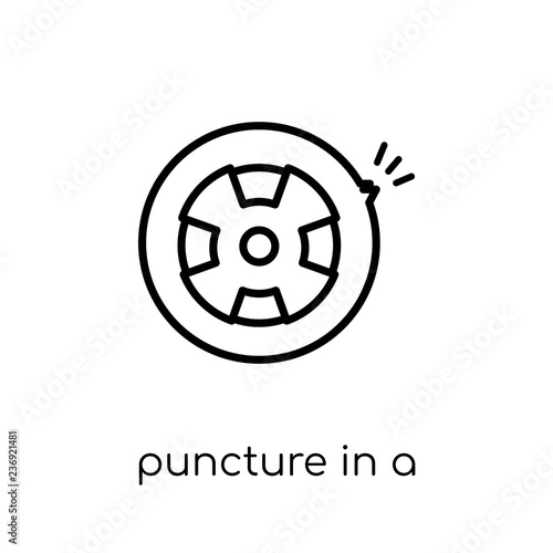 Puncture in a wheel icon. Trendy modern flat linear vector Puncture in a wheel icon on white background from thin line Insurance collection