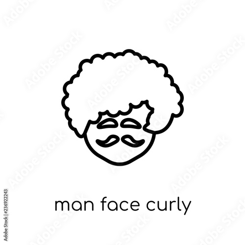 Man face curly hair and moustache icon. Trendy modern flat linea