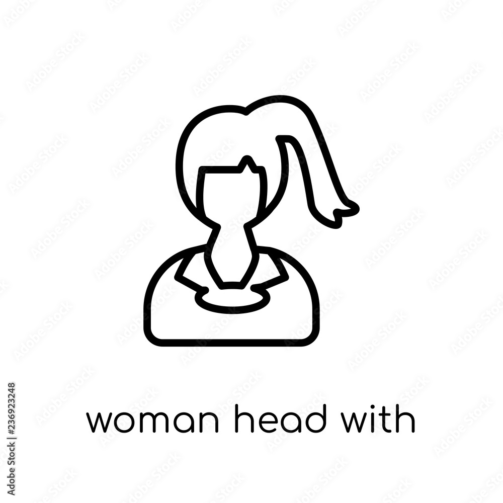 Woman Head with Ponytail icon. Trendy modern flat linear vector Woman Head with Ponytail icon on white background from thin line Ladies collection Woman Head with Ponytail icon. Trendy modern flat linear vector Woman Head with Ponytail icon on white background from thin line Ladies collection