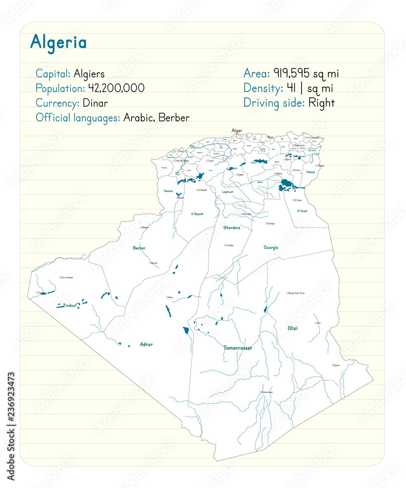 Fototapeta premium Detailed map and infographic of Algeria