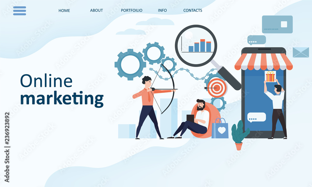 Online marketing landing page template. Modern trend flat design concept of web page design for website and mobile website. Easy to edit and customize. Vector illustration. Isolated