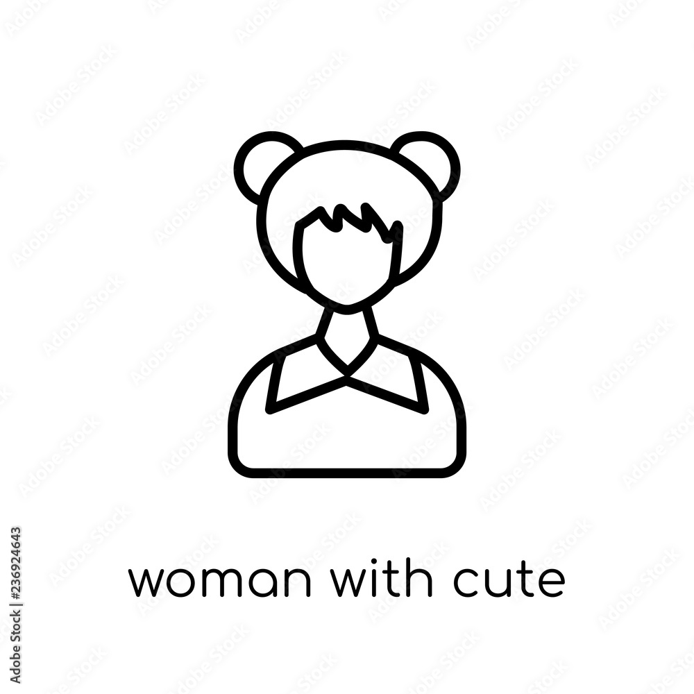 Woman with Cute Hairstyle icon. Trendy modern flat linear vector Woman with Cute Hairstyle icon on white background from thin line Ladies collection Woman with Cute Hairstyle icon. Trendy modern flat linear vector Woman with Cute Hairstyle icon on white background from thin line Ladies collection