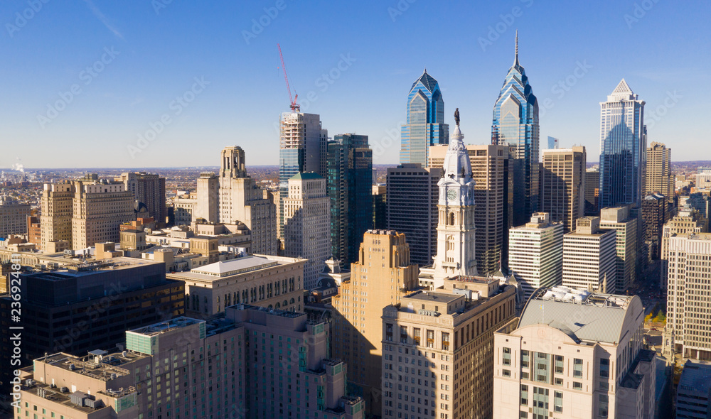 Urban Core City Center Tall Buildings Downtown Philadelphia Pennsylvania